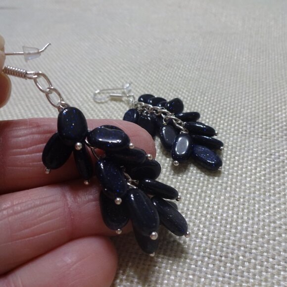 Beautiful BLUE SUNSTONE Waterfall Handmade Sterling 925 Dangle Earrings #533C - Picture 3 of 3